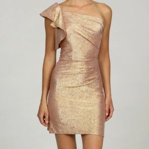 Hailey Metallic Gold One-Shoulder Cocktail Dress